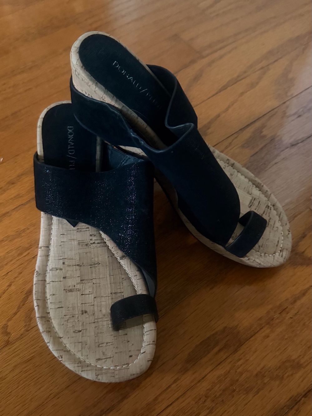 Donald J. Pliner Black Cork Toe-Loop Slide Sandals